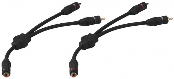 Audio-Y-Adapter-Paar, je: 2xCinchstecker an 1xChinchbuchse in blau